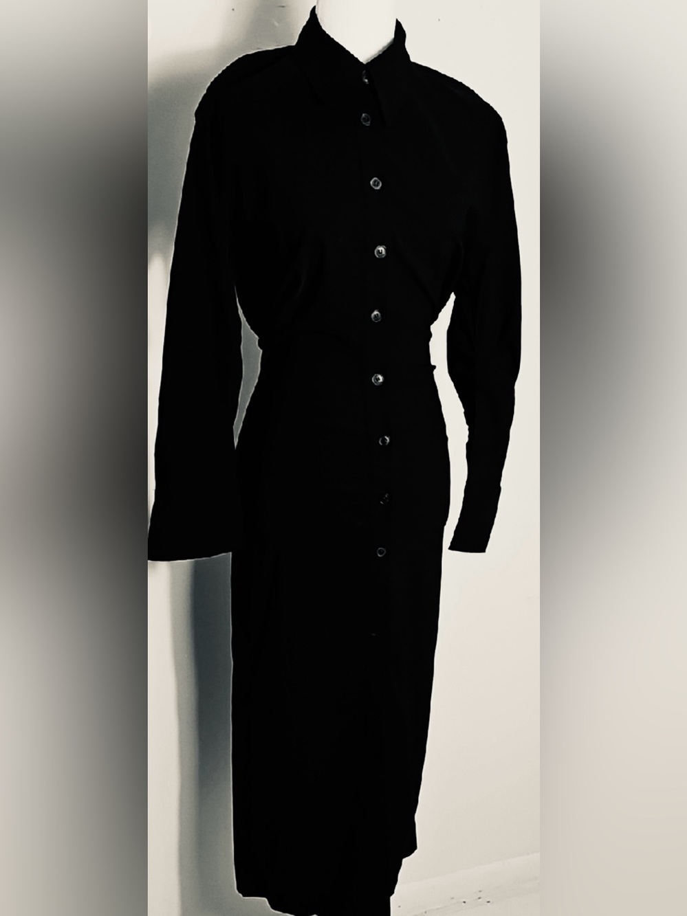 Zara Black Button-Up Midi Dress XL | Long Sleeve Tailored Minimalist